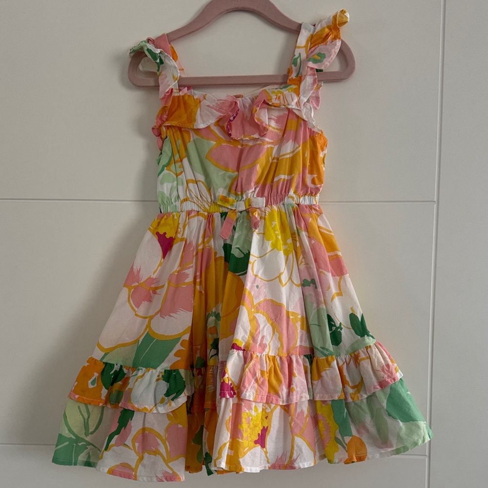 Janie and Jack Pink, Yellow & Green Floral Ruffle Dress